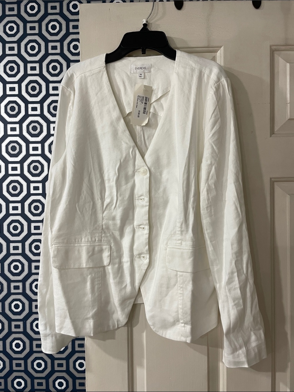 Evereve White Button-Front V-Neck Blazer